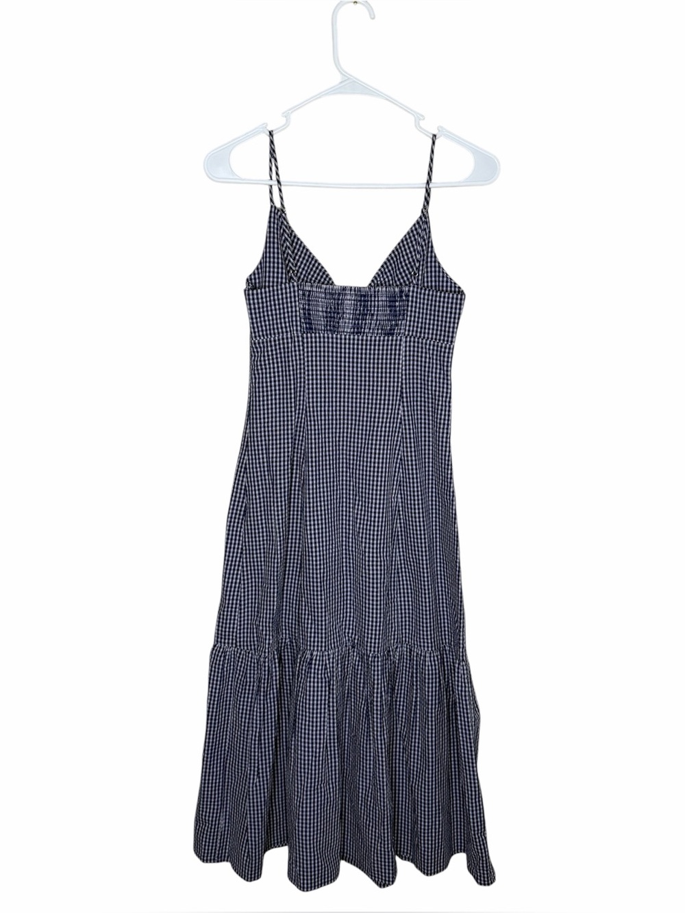 Rails Maeve Midi Dress Size XS Navy Lilac Gingham Bow Cut Out Organic Cotton - Picture 3 of 13